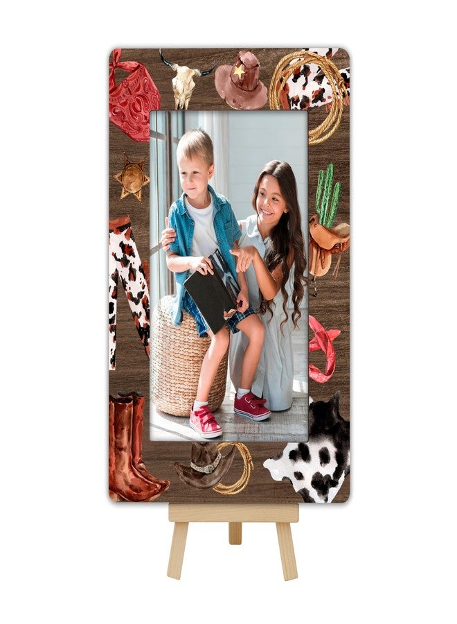 OXRUN Wild Western 4x6 Picture Frame, Cowboy Wooden Photo Frame with Easel, Display Photo Insert, Newborn Gifts, Nursery Decor - A08 - Image 1